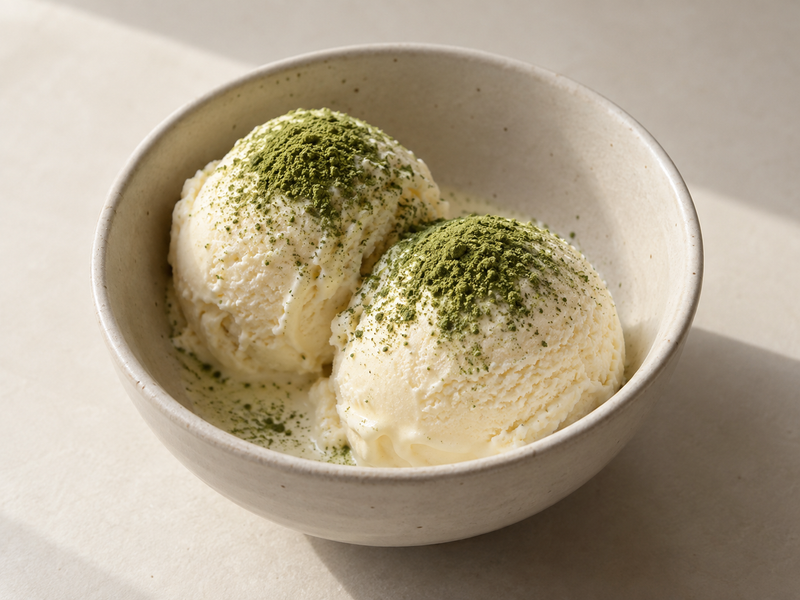 Vanilla ice cream dusted with matcha